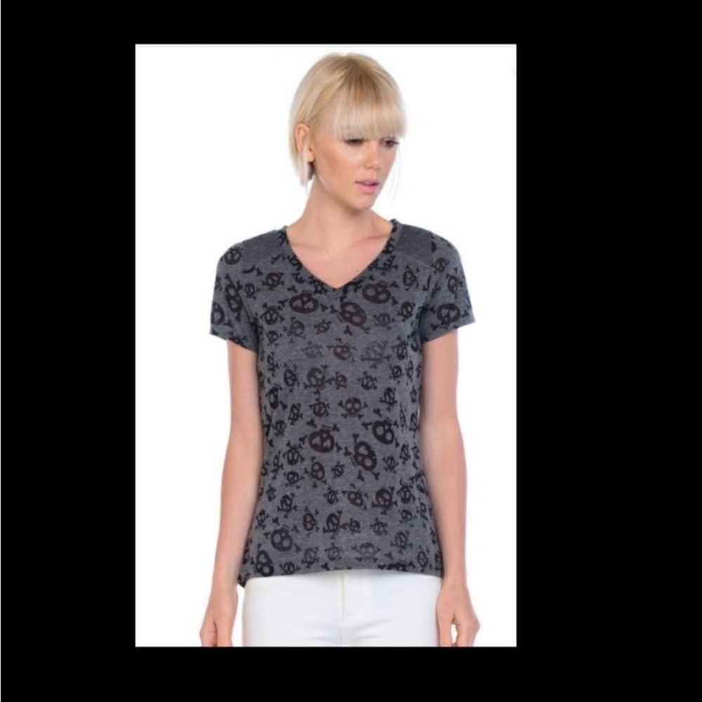 Skull Top Burnout Tee in Gray Gothic Goth Halloween Emo Best Seller LAST ONE